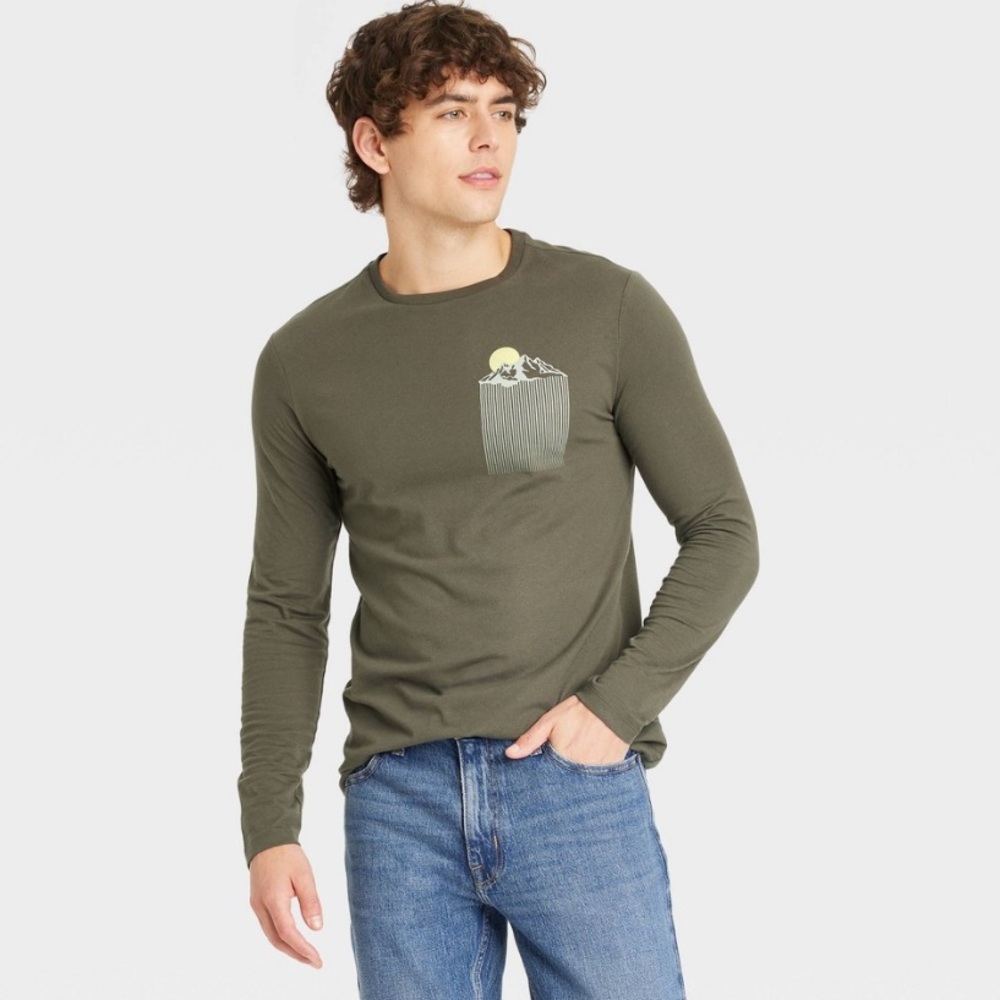 ⭐️ Goodfellow & Co Men's Long Sleeve Pocket Tee - Olive Green Size Small